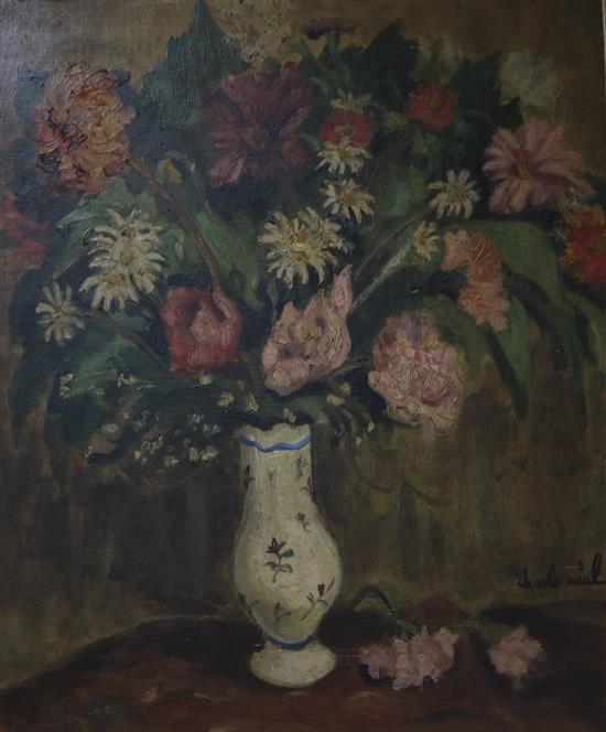 Charles Real (French, 1898-1979), oil on canvas, still life of mixed flowers in a vase, signed, 63 x 52cm